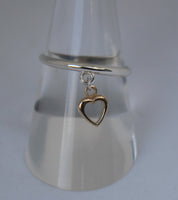 LR211tt - Solid 9ct yellow gold and Sterling silver Heart Stacking charm Ring