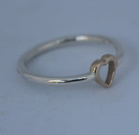 LR226tt - Solid 9ct yellow gold and Sterling silver Heart Stacking Ring