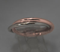 LR247 - Solid Rose gold and Stg silver 2 band interlocked Duo Stacking Ring