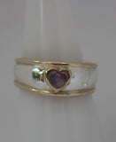 LR256 - Solid 9ct yellow gold and Stg. silver Amethyst Heart set Stacking Ring