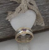 LR256 - Solid 9ct yellow gold and Stg. silver Amethyst Heart set Stacking Ring