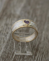 LR256 - Solid 9ct yellow gold and Stg. silver Amethyst Heart set Stacking Ring