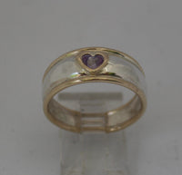 LR256 - Solid 9ct yellow gold and Stg. silver Amethyst Heart set Stacking Ring