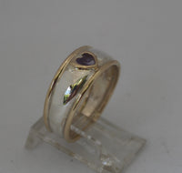 LR256 - Solid 9ct yellow gold and Stg. silver Amethyst Heart set Stacking Ring