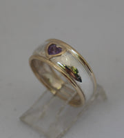 LR256 - Solid 9ct yellow gold and Stg. silver Amethyst Heart set Stacking Ring