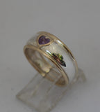 LR256 - Solid 9ct yellow gold and Stg. silver Amethyst Heart set Stacking Ring