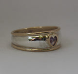 LR256 - Solid 9ct yellow gold and Stg. silver Amethyst Heart set Stacking Ring