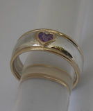 LR256 - Solid 9ct yellow gold and Stg. silver Amethyst Heart set Stacking Ring