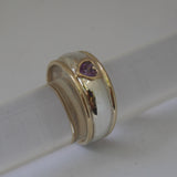 LR256 - Solid 9ct yellow gold and Stg. silver Amethyst Heart set Stacking Ring