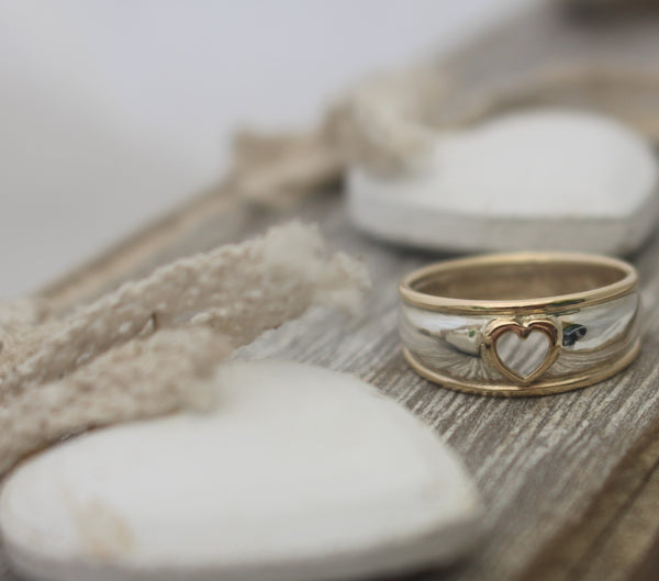 Handmade Sterling Silver Stacking Ring With 9ct Gold Bead - 925, Recycled Silver, UK Made