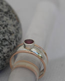 LR439 Classic bezel set Rhodalite Garnet in a 9ct rose gold and stg silver ring