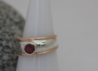 LR439 Classic bezel set Rhodalite Garnet in a 9ct rose gold and stg silver ring