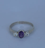 LR443 Amethyst and CZ Ring Handcrafted in Sterling 925 Silver